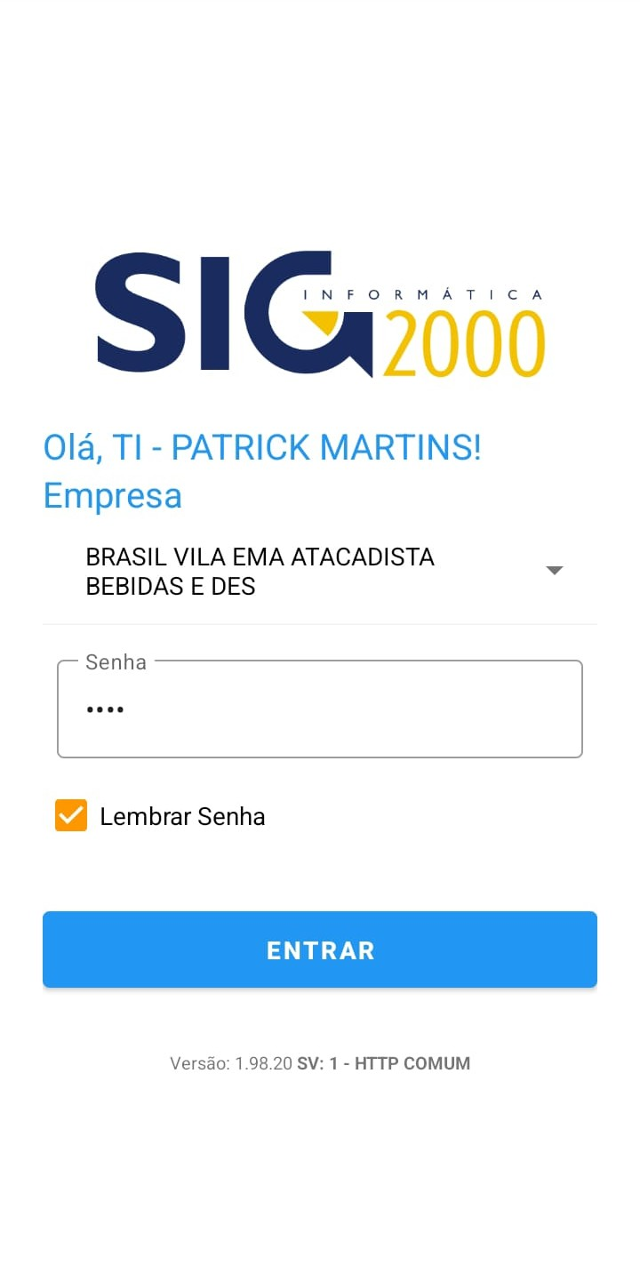 Tela de seleção de empresa