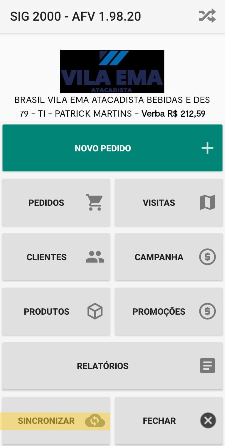 Tela de sincronização